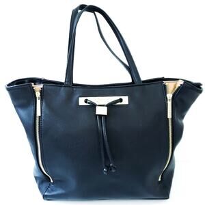 Olivia & Joy Black Shoulder Bag Tote Zip Front 17x12x6 Purse Gold Harware